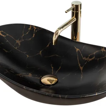 Lavoar negru mat, efect marmura, pentru blat Rea Royal 60 cm imagine