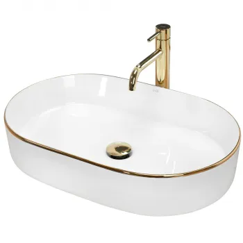 Lavoar oval, alb auriu,  ceramica sanitara premium, finisaj lucios 61A 38,5 cm REA imagine