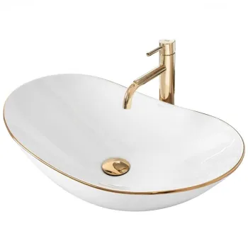 Lavoar oval de blat alb-cu auriu 62x36 cm Rea Royal imagine