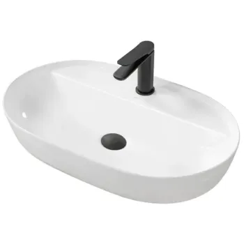 Lavoar oval REA Aura, ceramica alb lucios, 60,5 x 40,5 cm imagine