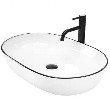 Lavoar oval Rea CLEO, alb neagru, ceramica lucioasa, 60,5 x 41 cm imagine