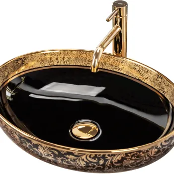Lavoar oval REA Margot, negru auriu, 52 x 40 cm imagine