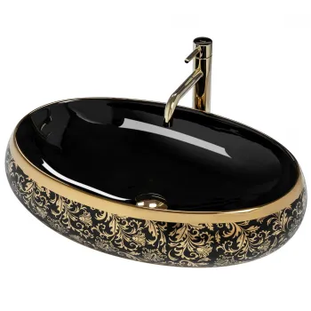 Lavoar oval Rea Meryl,  negru   auriu, 60 x 40,5 cm imagine