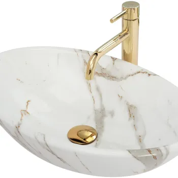 Lavoar oval REA Pamela, ceramica efect marmura, alb auriu, 53 x 33 cm imagine