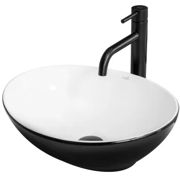 Lavoar oval Rea Sofia, alb negru, 41 x 34.5 cm imagine