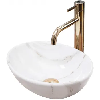 Lavoar oval Rea Sofia, ceramica cu finisaj lucios, imitatie piatra , 35x26 cm imagine