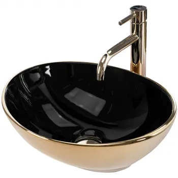 Lavoar oval Rea Sofia, negru auriu, ceramica sanitara lucioasa , 41 x 34,5 cm imagine