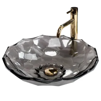 Lavoar pe blat 46 cm, rotund, din sticla securizata, negru lucios, Rea Arctic imagine