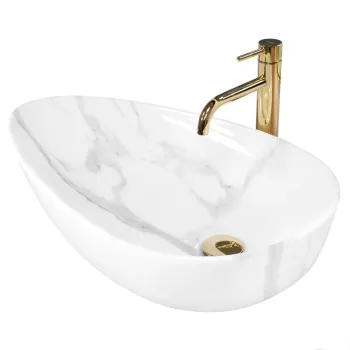 Lavoar pe blat 65 cm, imitatie piatra cu finisaj lucios, asimetric, Rea Greta imagine