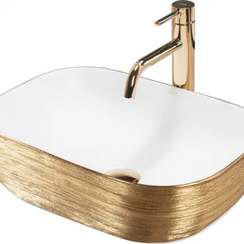 Lavoar pe blat alb cu auriu periat 46x33 cm Rea Belinda imagine