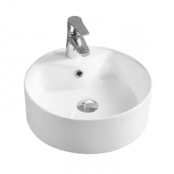 Lavoar pe blat alb lucios 40 cm, rotund, orificiu baterie, Fluminia Ibiza Grande New imagine