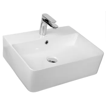 Lavoar pe blat alb lucios 46 cm, dreptunghiular, cu orificiu baterie, Fluminia Mercur imagine