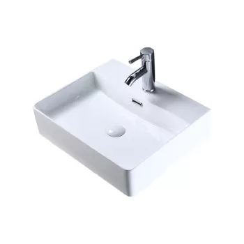 Lavoar pe blat alb lucios 52 cm, dreptunghiular, cu orificiu baterie, Fluminia Mercur imagine
