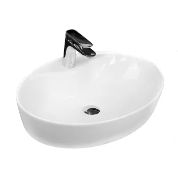Lavoar pe blat alb lucios 57 cm, oval, orificiu baterie, Fluminia Tamisa imagine