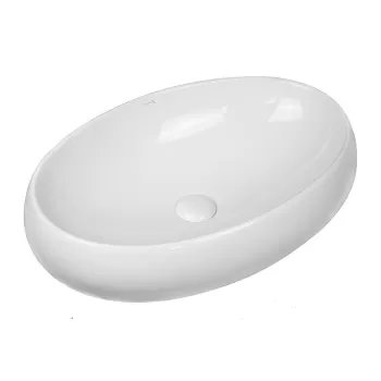 Lavoar pe blat alb lucios 59 cm, oval, Fluminia Lheea imagine