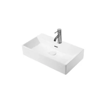 Lavoar pe blat alb lucios 60 cm, dreptunghiular, cu orificiu baterie, Fluminia Pluto imagine