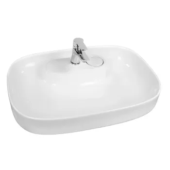 Lavoar pe blat alb lucios, dreptunghiular, 60 cm, Fluminia Pallas-V, ventil cu capac ceramic inclus imagine