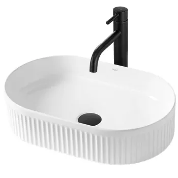 Lavoar pe blat alb lucios, oval 49 cm, cu riflaje 3D, Rea Vanda imagine