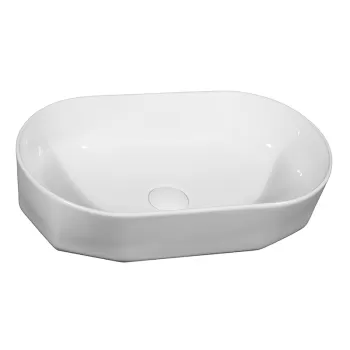 Lavoar pe blat alb lucios, oval, 55 cm, Fluminia Ariel, cu baza poligonala imagine