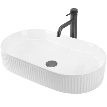 Lavoar pe blat alb lucios, oval, cu riflaje 3D, Rea Vanda imagine