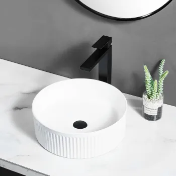 Lavoar pe blat alb lucios, rotund, cu riflaje 3D, Rea Selina imagine