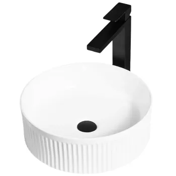 Lavoar pe blat alb lucios, rotund, cu riflaje 3D, Rea Selina imagine