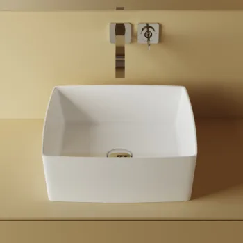 Lavoar pe blat compozit, 40 x 40 cm, alb lucios, forma patrata, Foglia Olga imagine