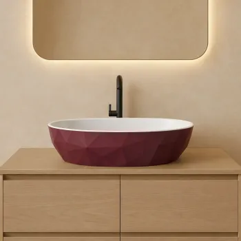 Lavoar pe blat compozit burgundy, oval, forme 3D,  Foglia Armonia Slim imagine