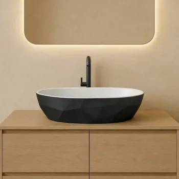 Lavoar pe blat compozit negru cu alb, oval, forme 3D,  Foglia Armonia Slim imagine