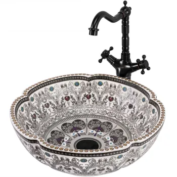 Lavoar pe blat cu design boem, rotund, Rea Asanti imagine