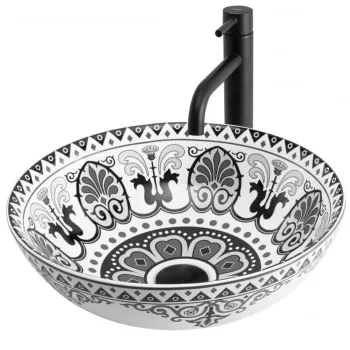 Lavoar pe blat cu design rotund cu model etnic alb-negru, Rea Etno imagine