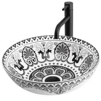 Lavoar pe blat cu design rotund cu model etnic alb-negru, Rea Etno imagine