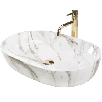 Lavoar pe blat cu efect de marmura, oval 61 cm, Rea Cleo imagine