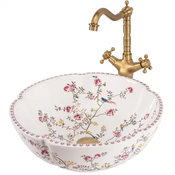 Lavoar pe blat cu un design floral, rotund, Rea Felicia imagine