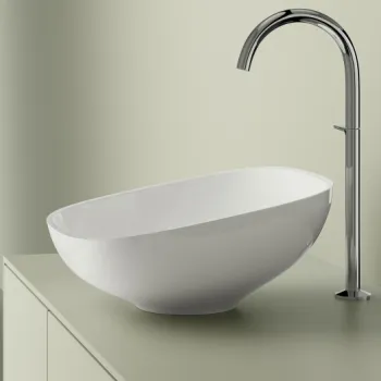 Lavoar pe blat din compozit, 38x37.5x17x9 cm, alb mat, interior lucios, Foglia Riviera imagine