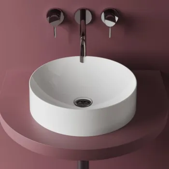 Lavoar pe blat din compozit, 40 x 40 cm, alb lucios, rotund, Foglia Octavia imagine