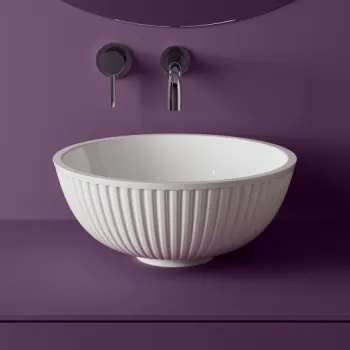 Lavoar pe blat din compozit, 40x40x17 cm, alb mat, interior lucios, rotund, Foglia Minimal imagine