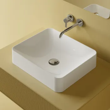 Lavoar pe blat  din compozit, 45 x 38 cm, alb lucios, forma patrata, Foglia Octavia imagine