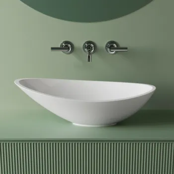 Lavoar pe blat din compozit, 56 x 32 cm, alb lucios, oval,  Foglia Grace imagine