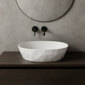 Lavoar pe blat din compozit alb lucios 56 cm, oval, 3D,  Foglia Armonia Slim imagine