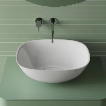 Lavoar pe blat, din compozit alb lucios, oval, 50x43x18 cm, Foglia Aman imagine