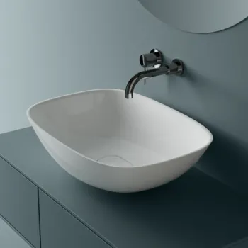 Lavoar pe blat, din compozit alb lucios, oval, 60x43x18 cm, Foglia Aman imagine