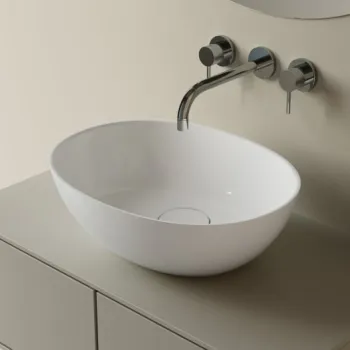 Lavoar pe blat, din compozit lucios, oval, 36x37x16 cm, Foglia Selene imagine