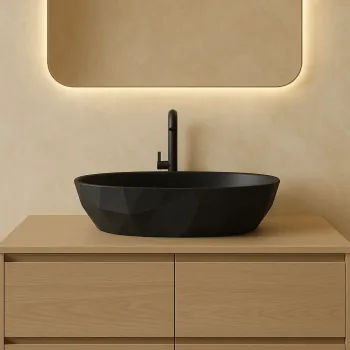 Lavoar pe blat din compozit negru mat 56 cm, oval, 3D,  Foglia Armonia Slim imagine