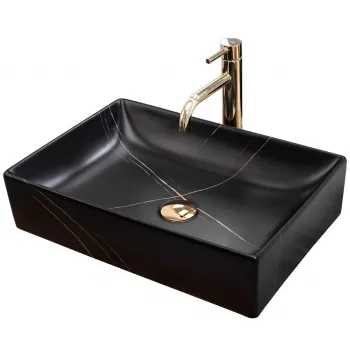 Lavoar pe blat dreptunghiular, ceramica, efect marmura REA Inga 51x34.5 cm imagine