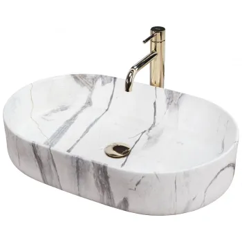 Lavoar pe blat efect marmura, 60 cm, Rea Nadia Sand imagine