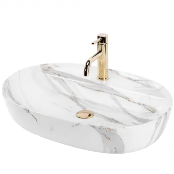 Lavoar pe blat, efect marmura  cu finisaj lucios, forma ovala, Rea Aura imagine