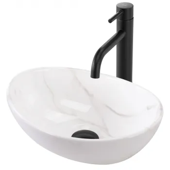 Lavoar pe blat imitatie piatra cu finisaj lucios, oval, Rea Sofia Mini imagine