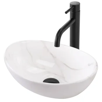 Lavoar pe blat imitatie piatra cu finisaj lucios, oval, Rea Sofia Mini imagine