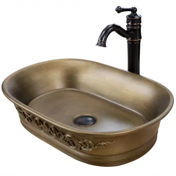 Lavoar pe blat oval, ceramica, finisaj cupru periat, REA Wilma, 55x38 cm imagine